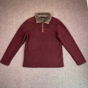 London Fog Pullover Mens L Burgundy Herringbone Fleece Sherpa Lined 1/4 Zip Mock